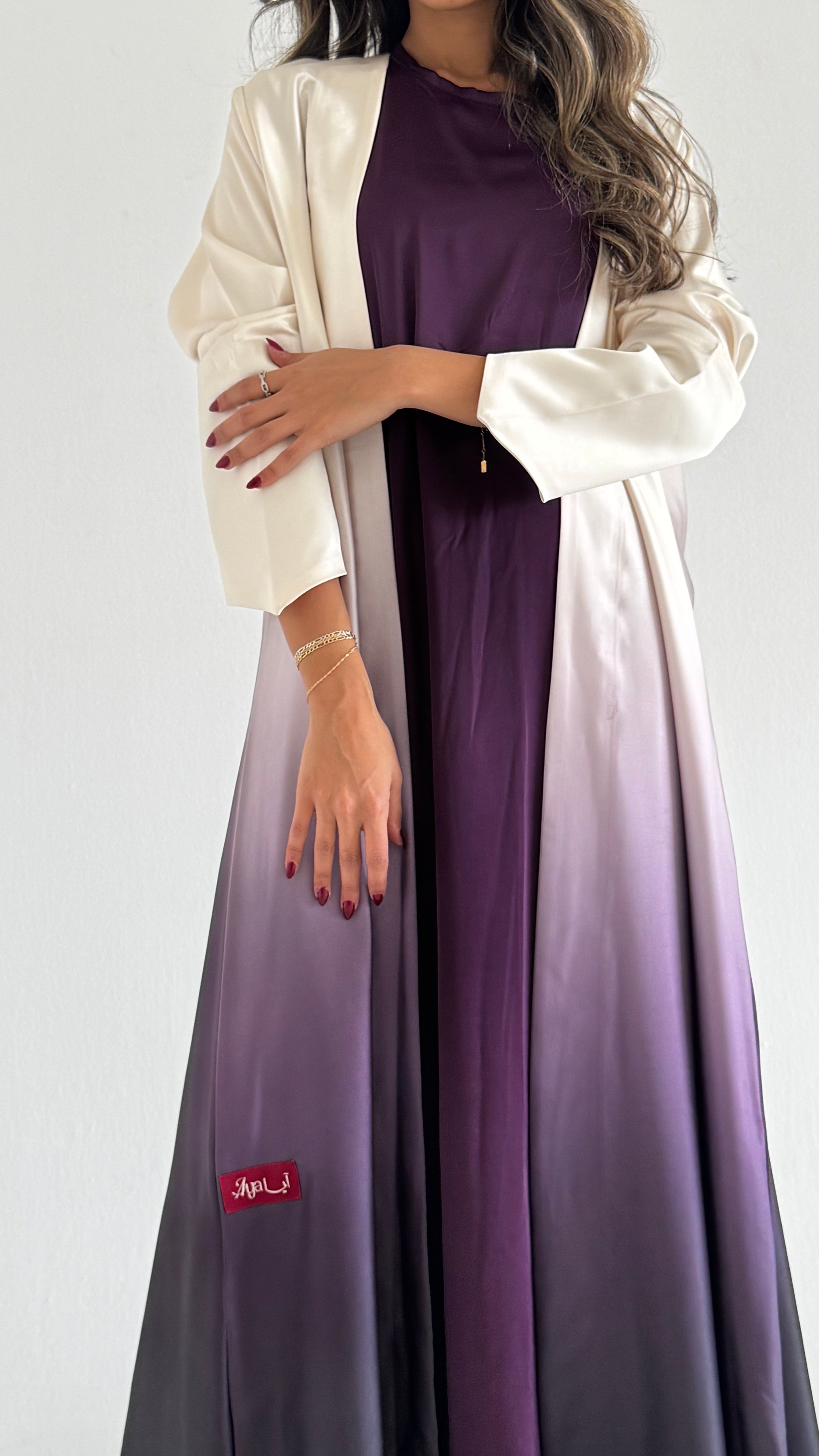 MW1821 - عباية حرير متداخل بالوان لمبرقيني مع اضافة فستان داخلي - Aya