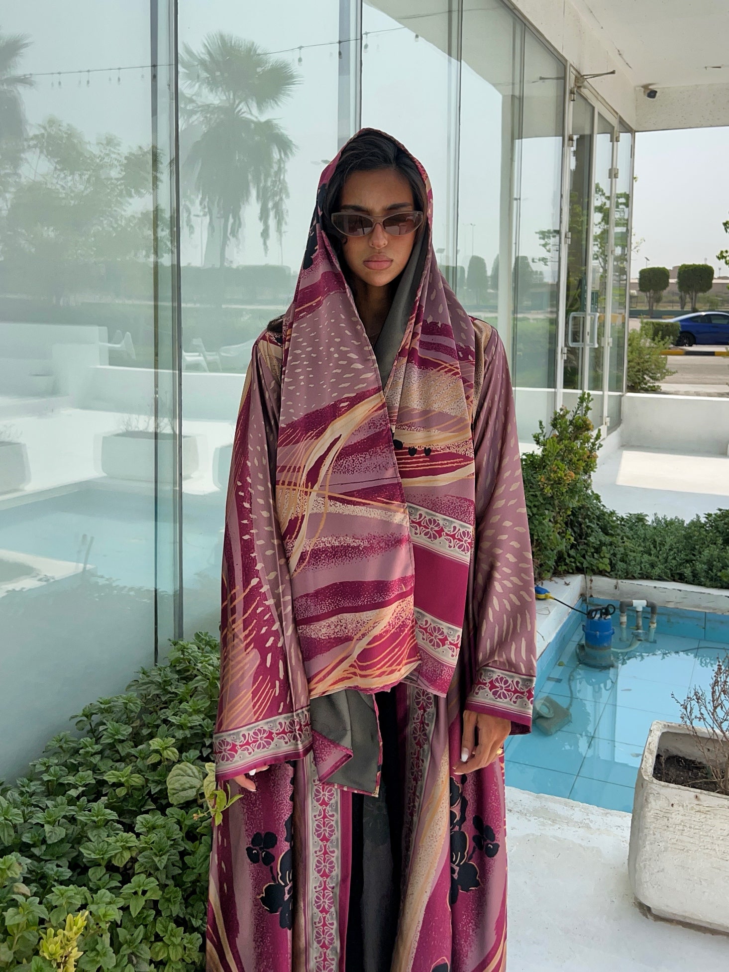 MW1614 - عباية مطبوعة حرير جاكار - Pink Jacquard - Aya