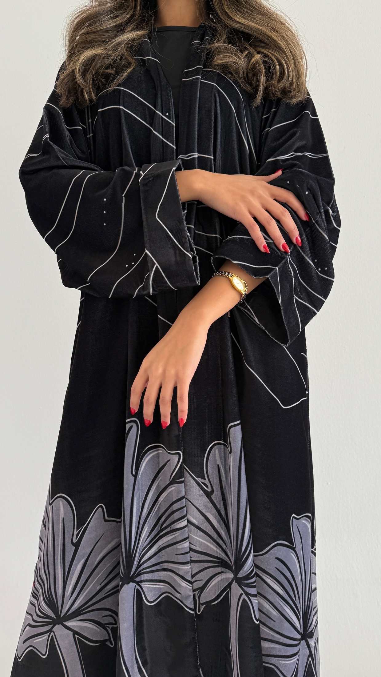 MWT754 - عباية مخمل برينت - Aya