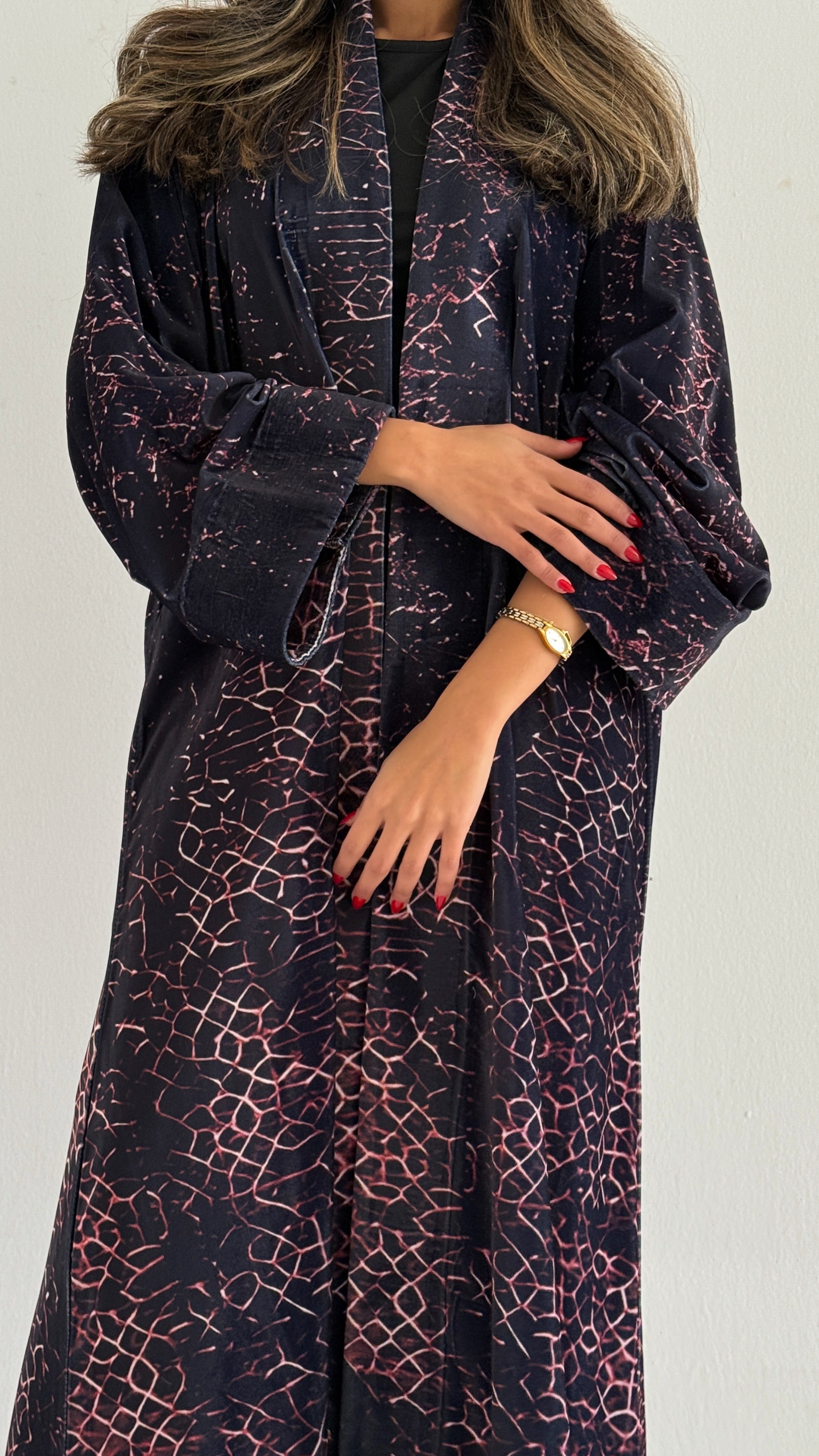 MWT760 - عباية مخمل برينت - Aya