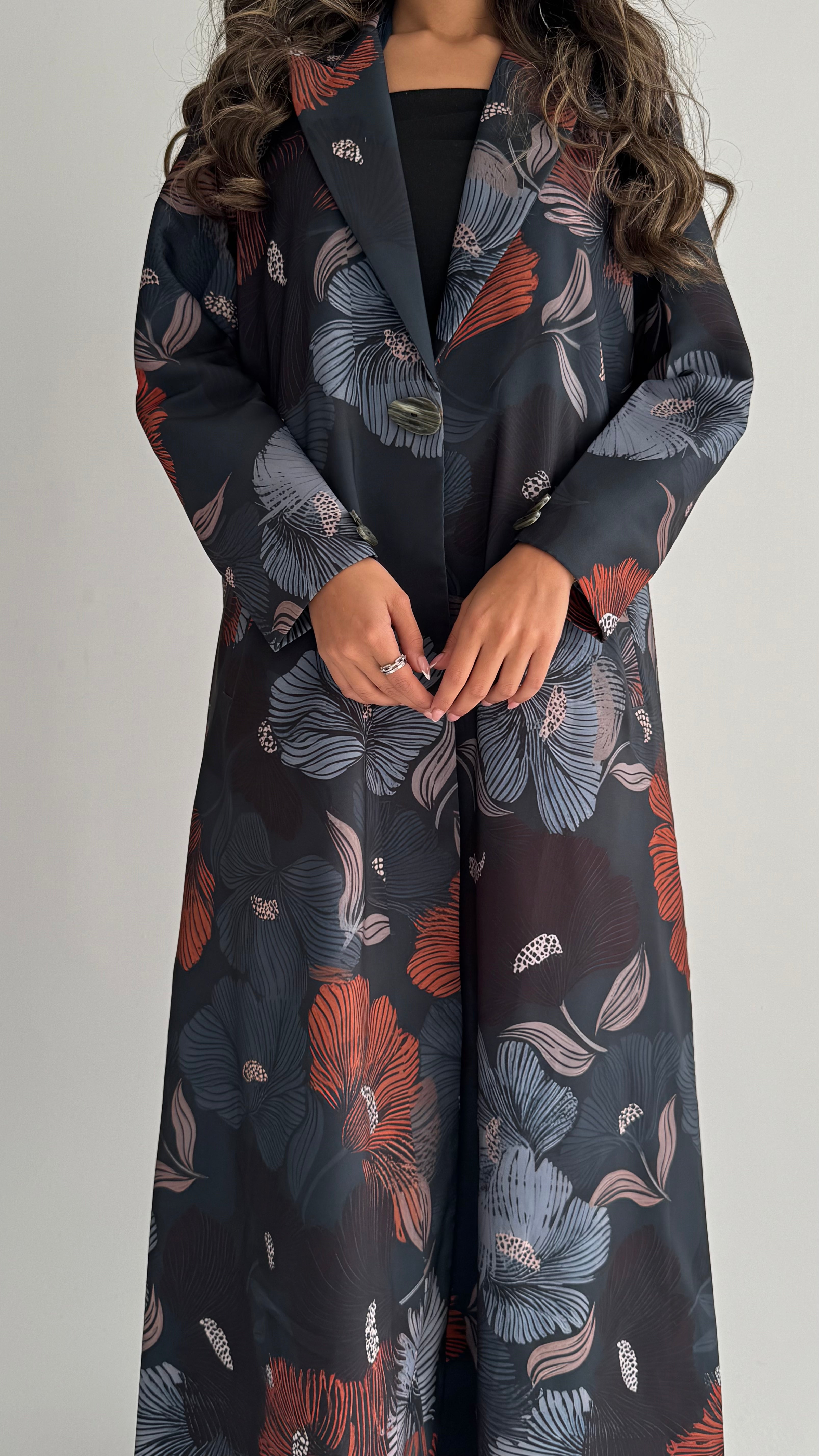 MWT842 - عباية بليزر طباعة | Printed Blazer Abaya - Aya