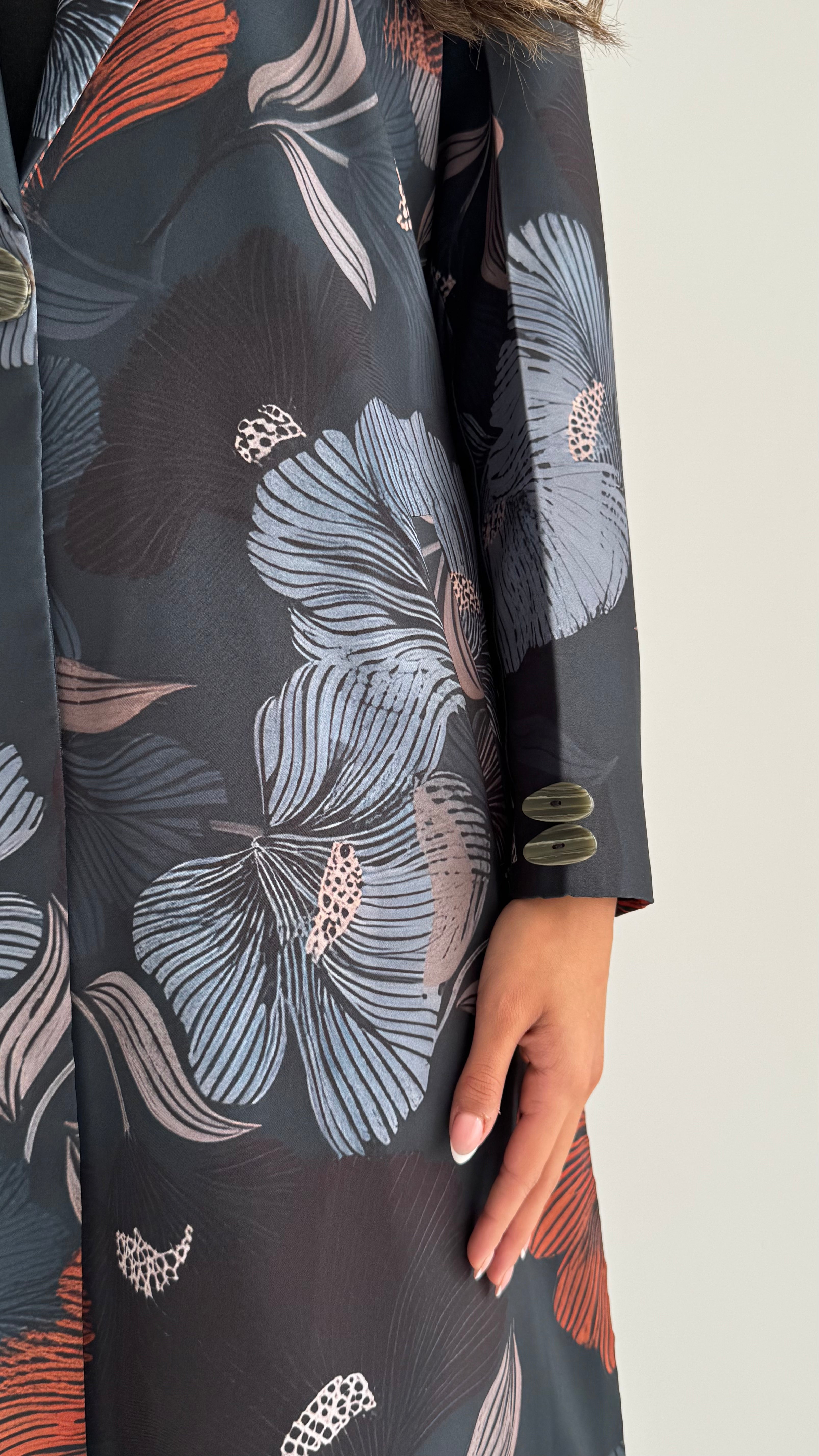 MWT842 - عباية بليزر طباعة | Printed Blazer Abaya - Aya
