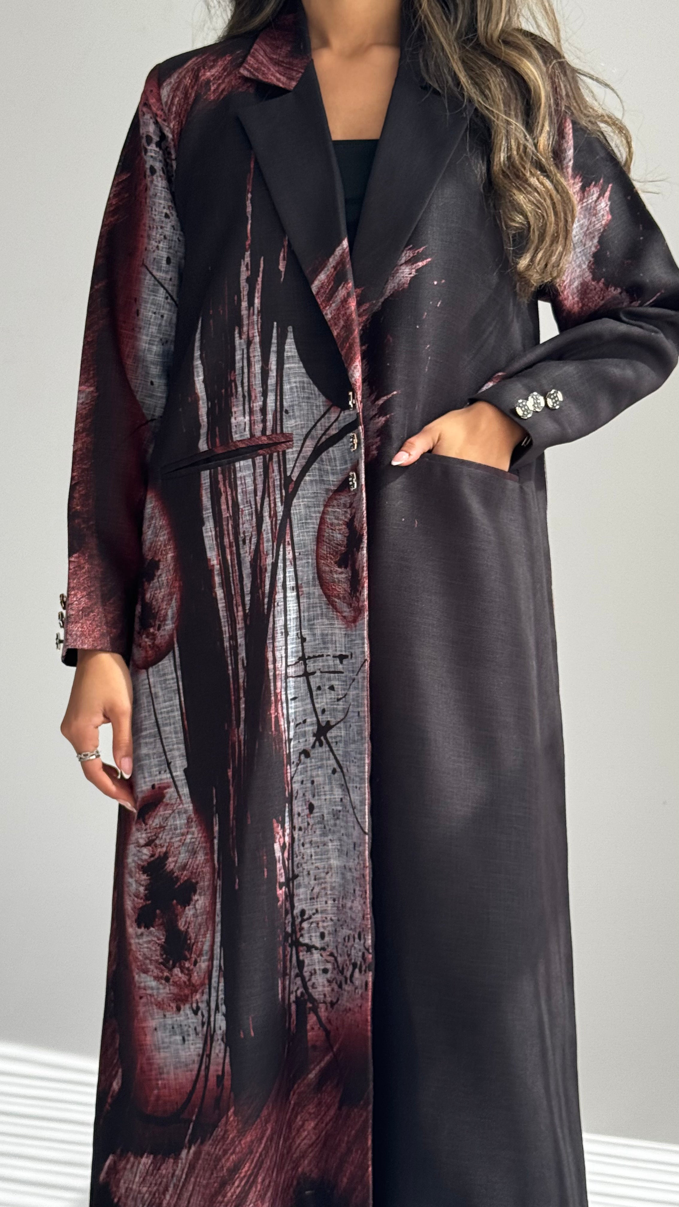 MWT838 - عباية بليزر طباعة | Printed Blazer Abaya - Aya