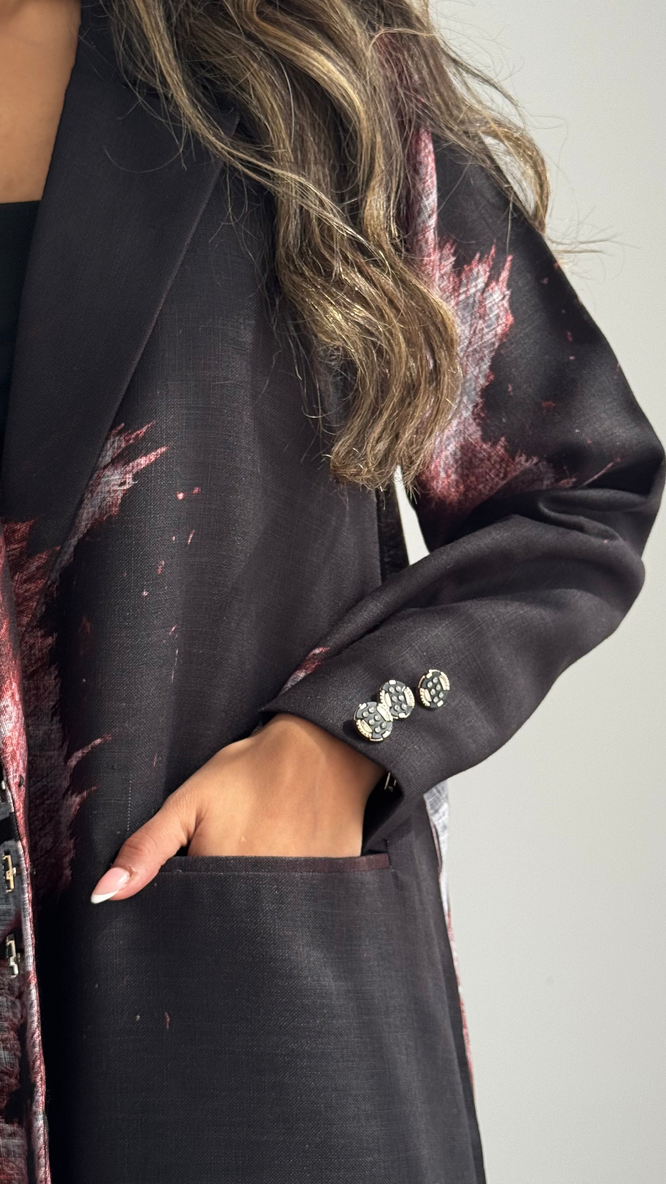 MWT838 - عباية بليزر طباعة | Printed Blazer Abaya - Aya