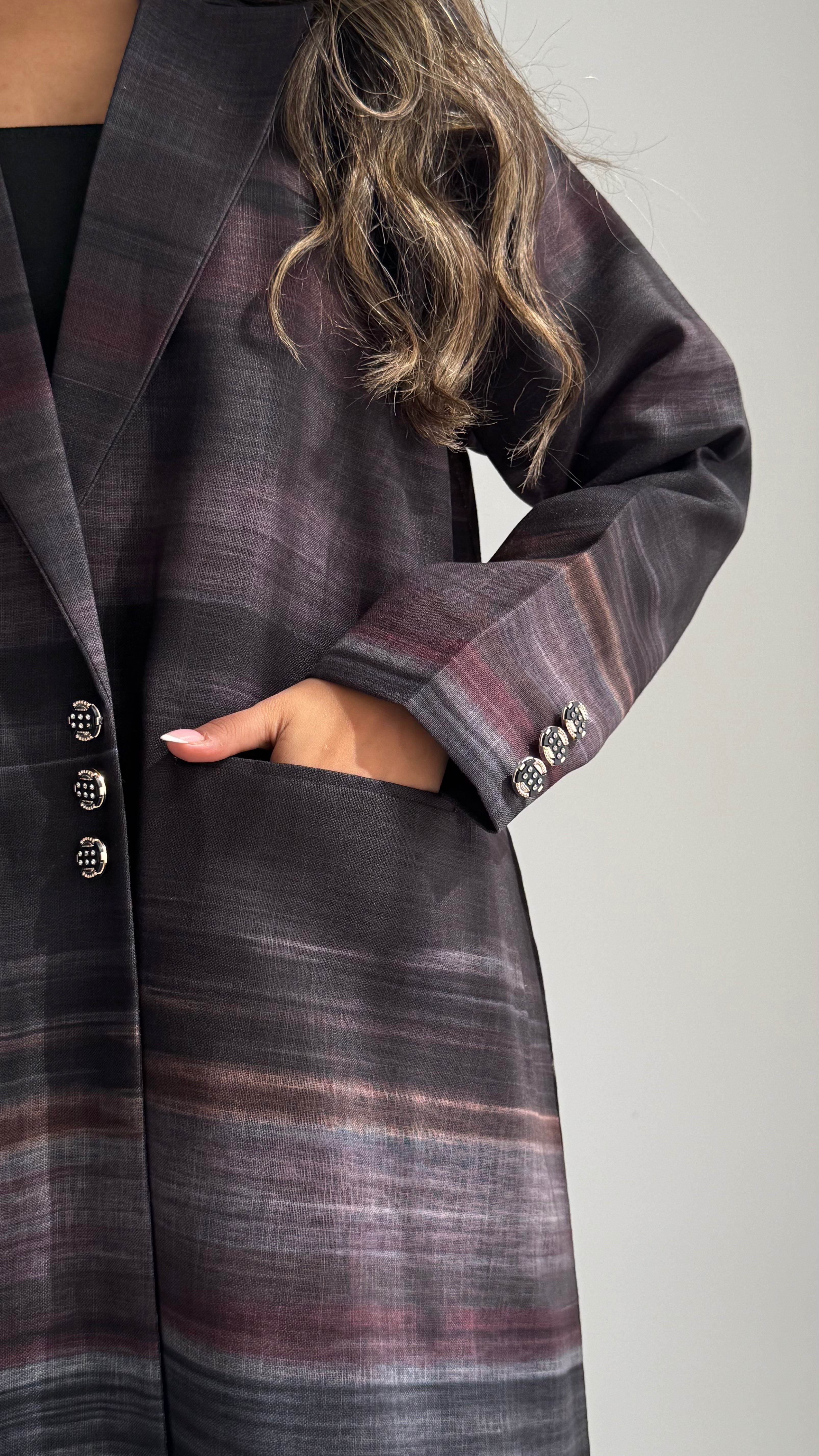 MWT840 - عباية بليزر طباعة | Printed Blazer Abaya - Aya