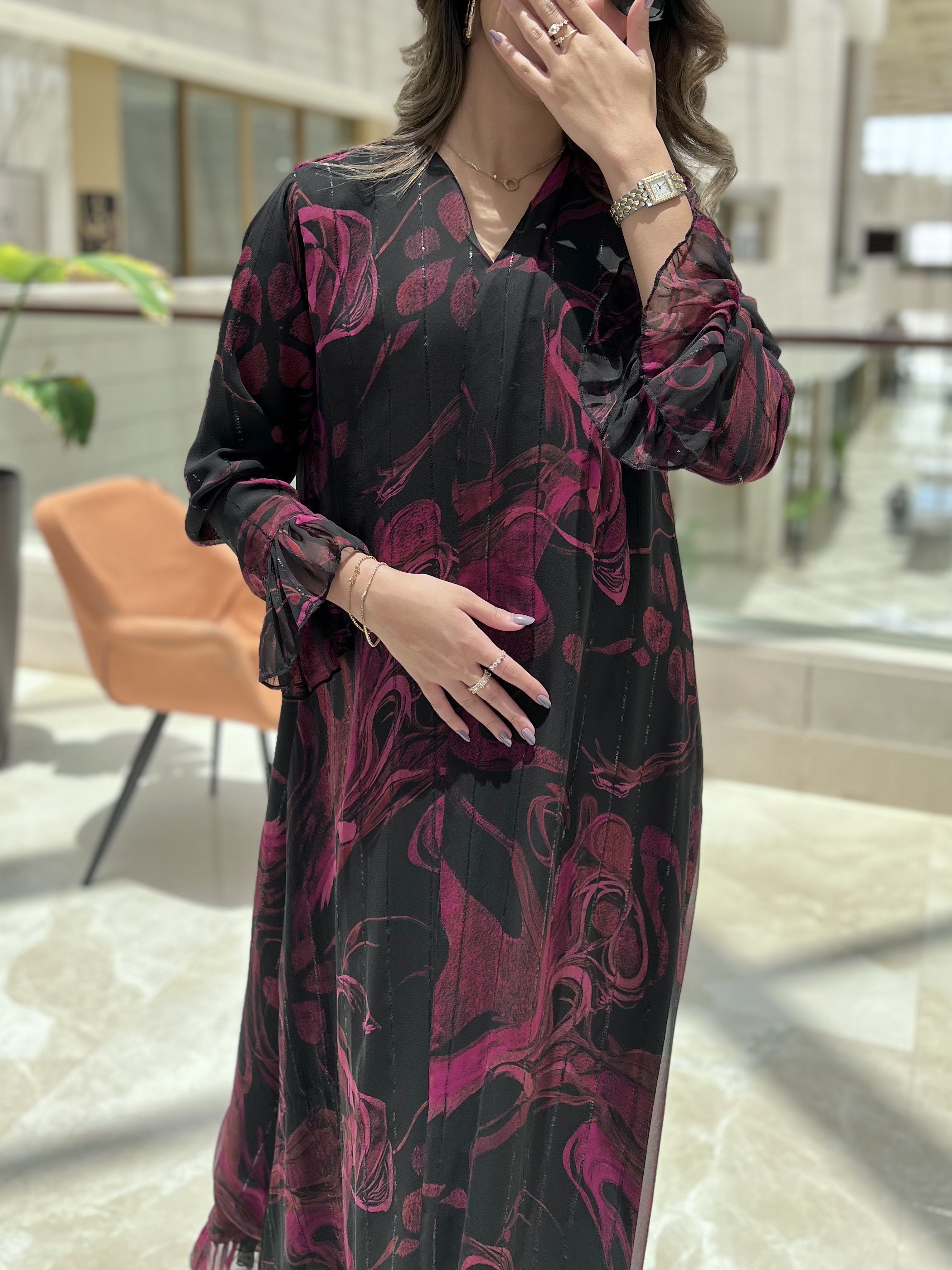MW1623 -عباية شيفون-Chiffon Abaya