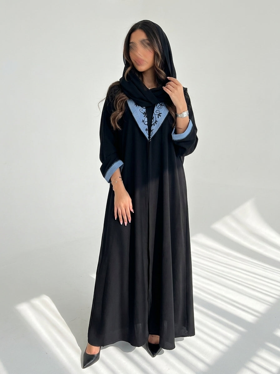 MWT4020 -  عباية موار – أسود وأزرق - Aya
