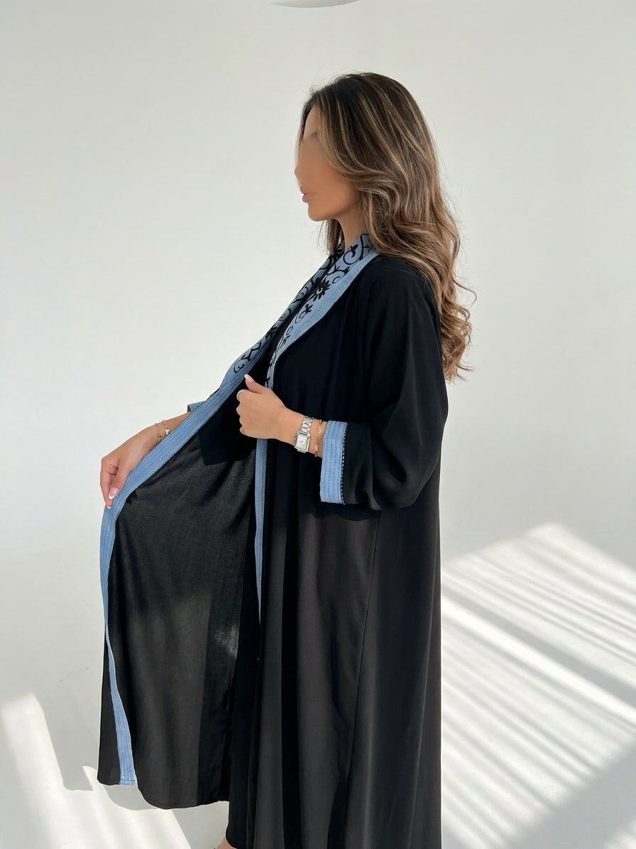 MWT4020 -  عباية موار – أسود وأزرق - Aya