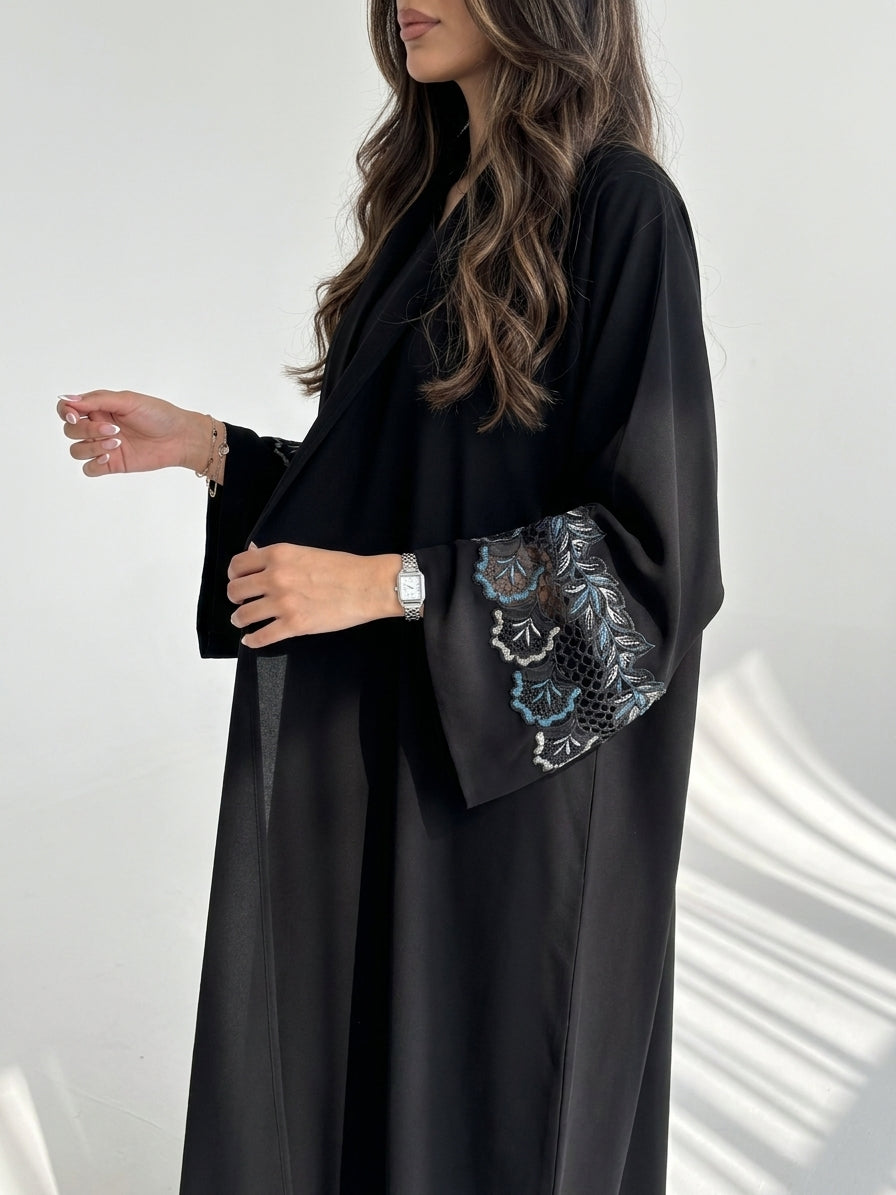 MWT4043  - عبايه سوداء نص بشت - Aya