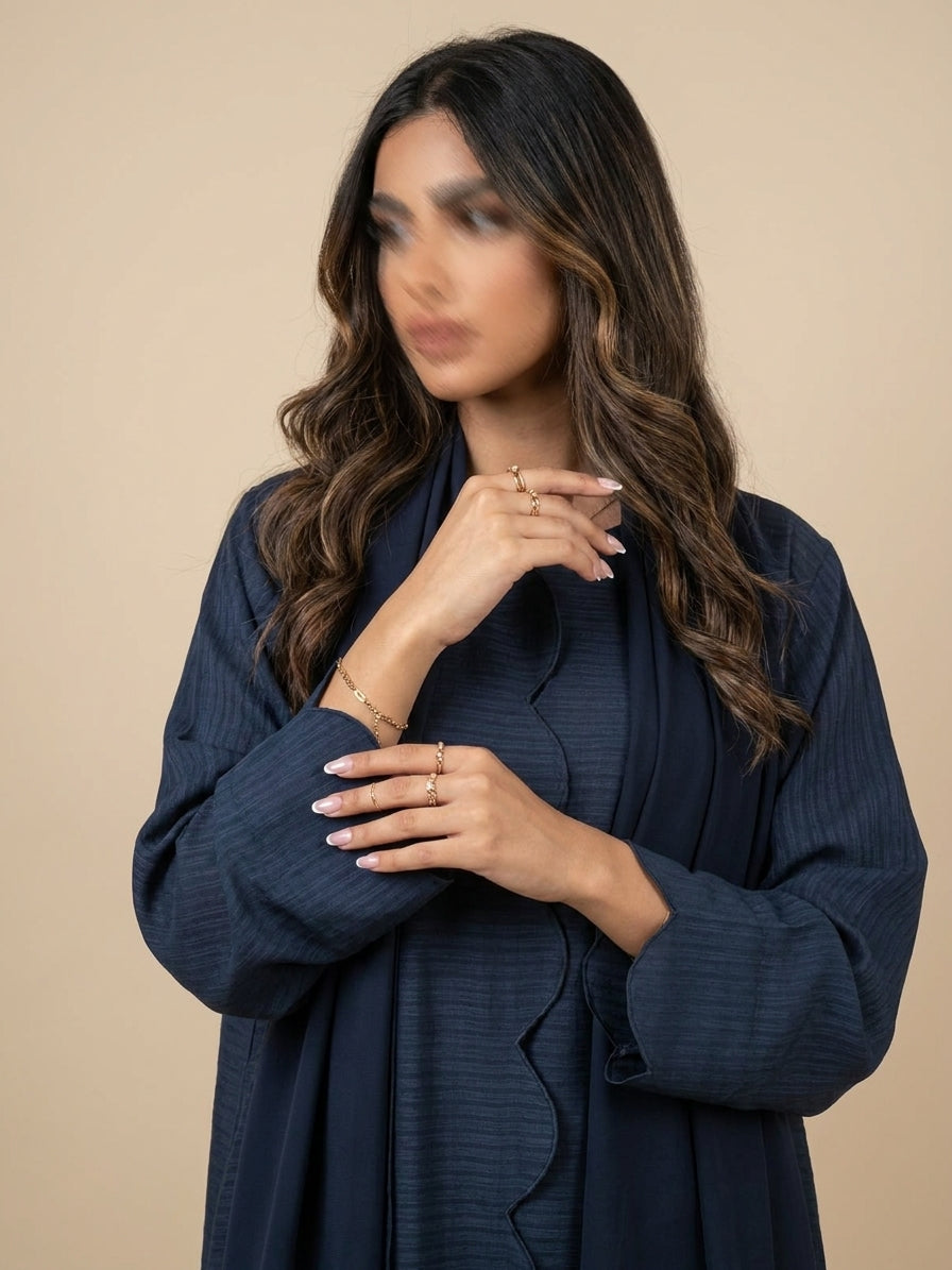 MWT4063 - عبايه كتان كحلي حصريه وراقيه