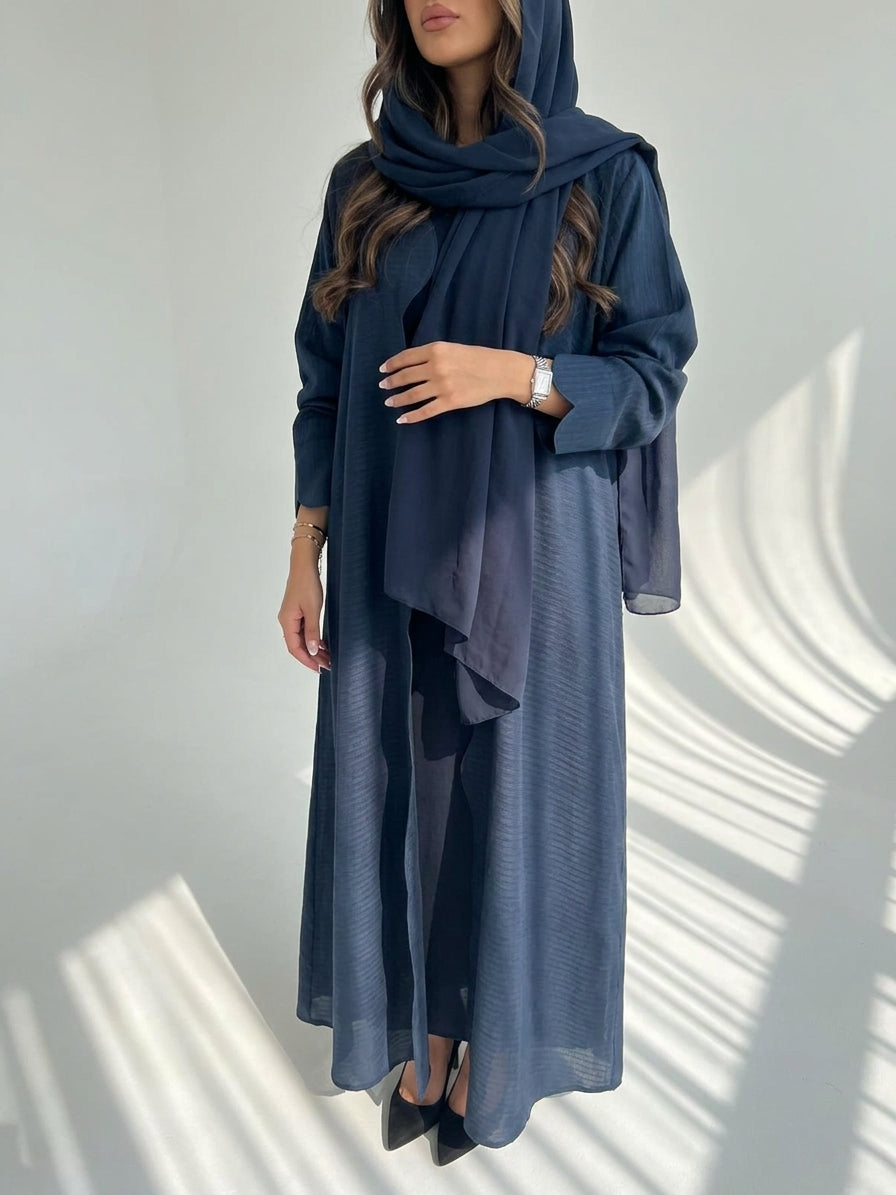 MWT4063 - عبايه كتان كحلي حصريه وراقيه
