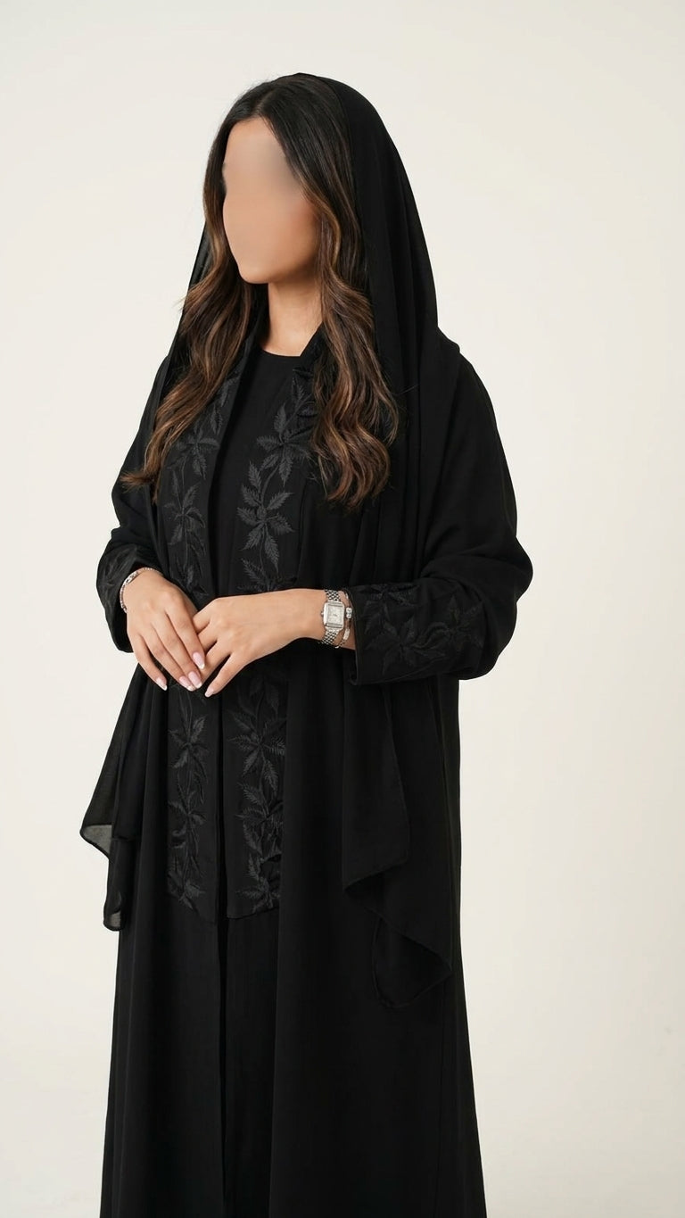 MWT4074 - عباية تطريز سوداء - Aya