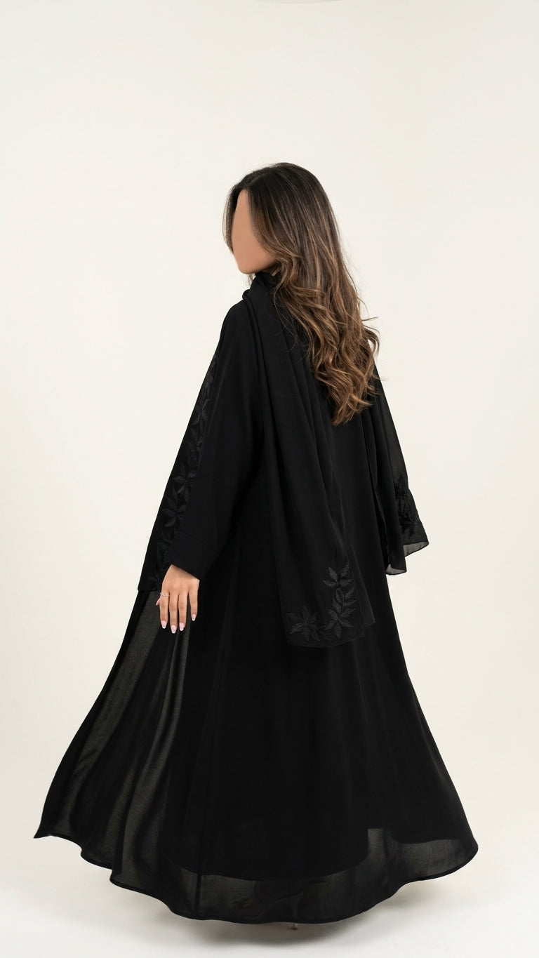 MWT4074 - عباية تطريز سوداء - Aya