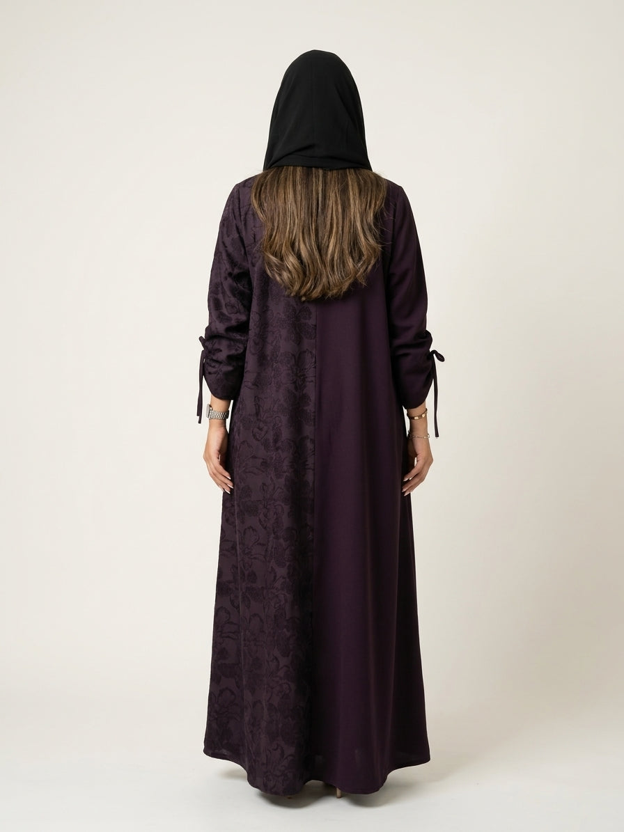 MWT4097  -  عباية جاكار و كريب لونها بنفسجي غامق تقفيلة ربطة - Aya