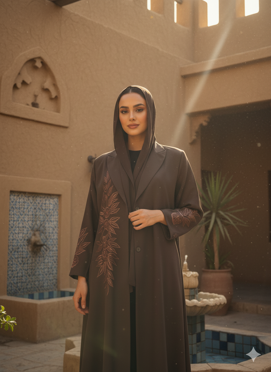 MWT520 - عباية بليزر بتطريز بني