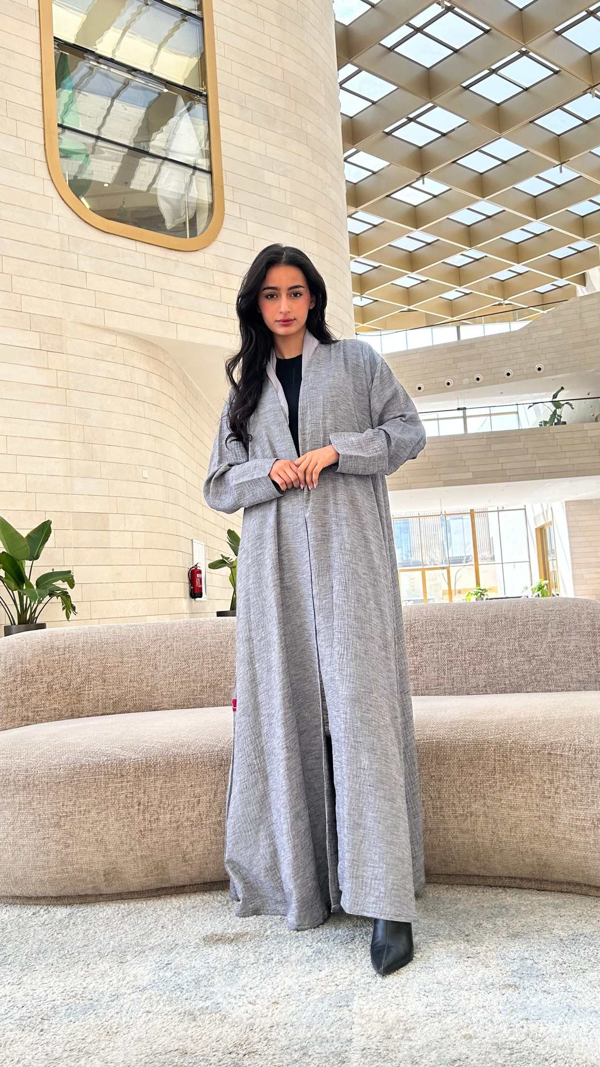 MWT530 - عباية رمادي لنن - Aya