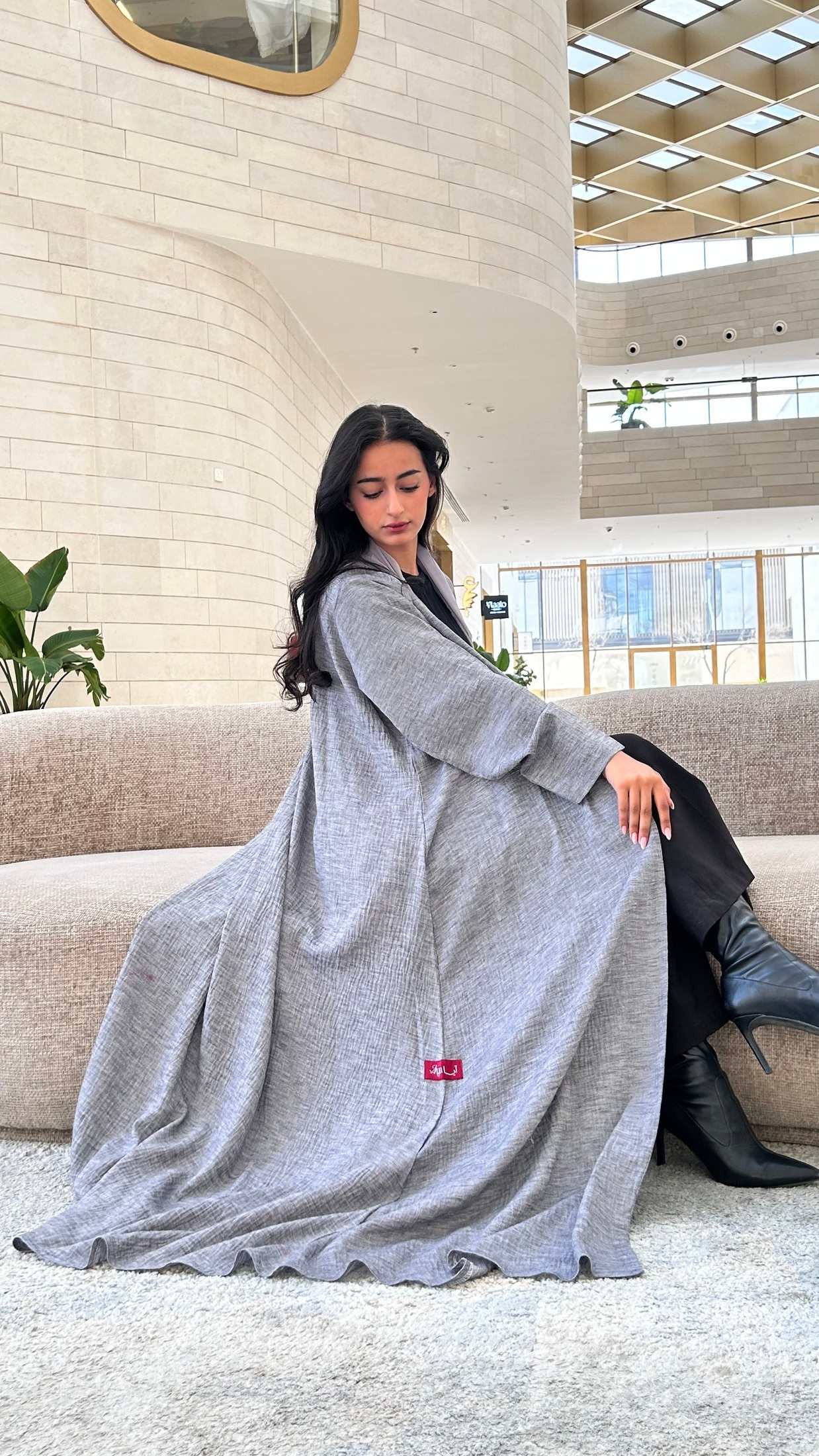 MWT530 - عباية رمادي لنن - Aya