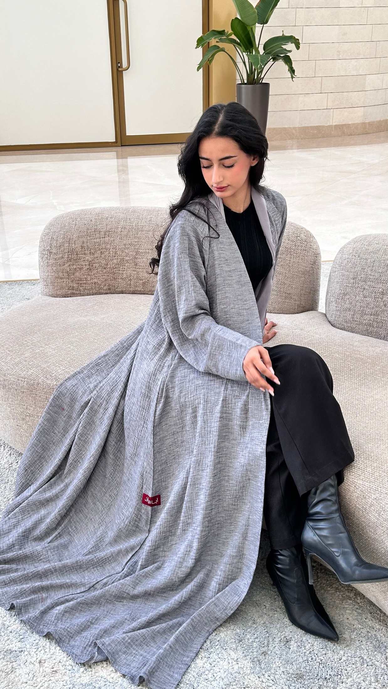 MWT530 - عباية رمادي لنن - Aya