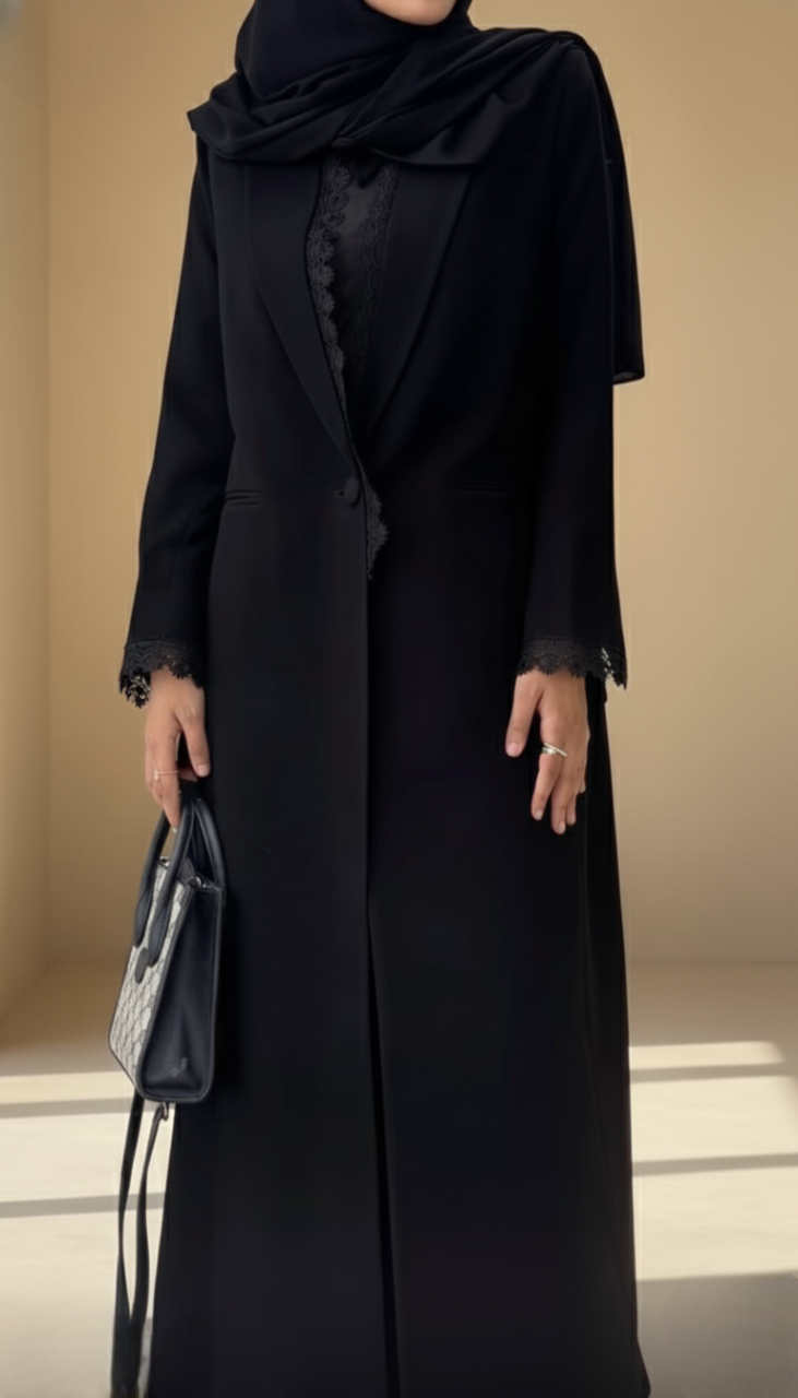 MWT902 - عباية سوداء كلوش بليزر - Aya