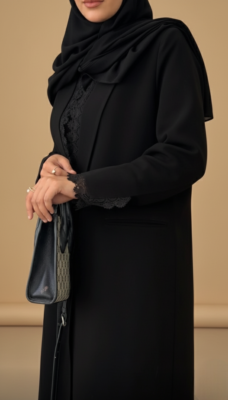 MWT902 - عباية سوداء كلوش بليزر - Aya