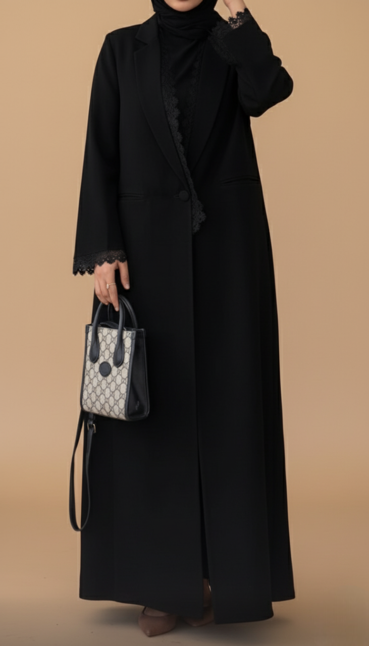 MWT902 - عباية سوداء كلوش بليزر - Aya