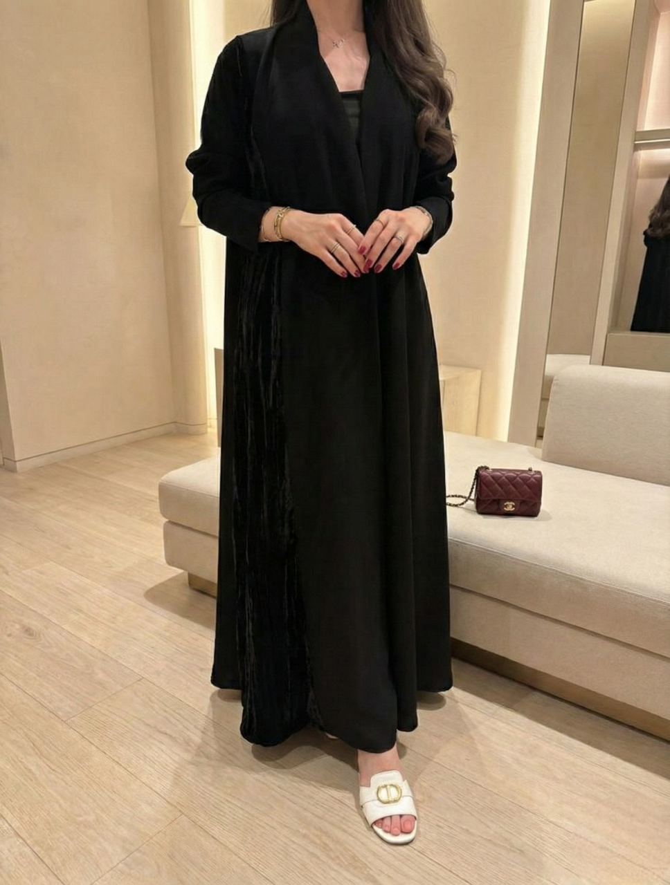 MWT908 - عباية سوداء كريب سراميك - Aya