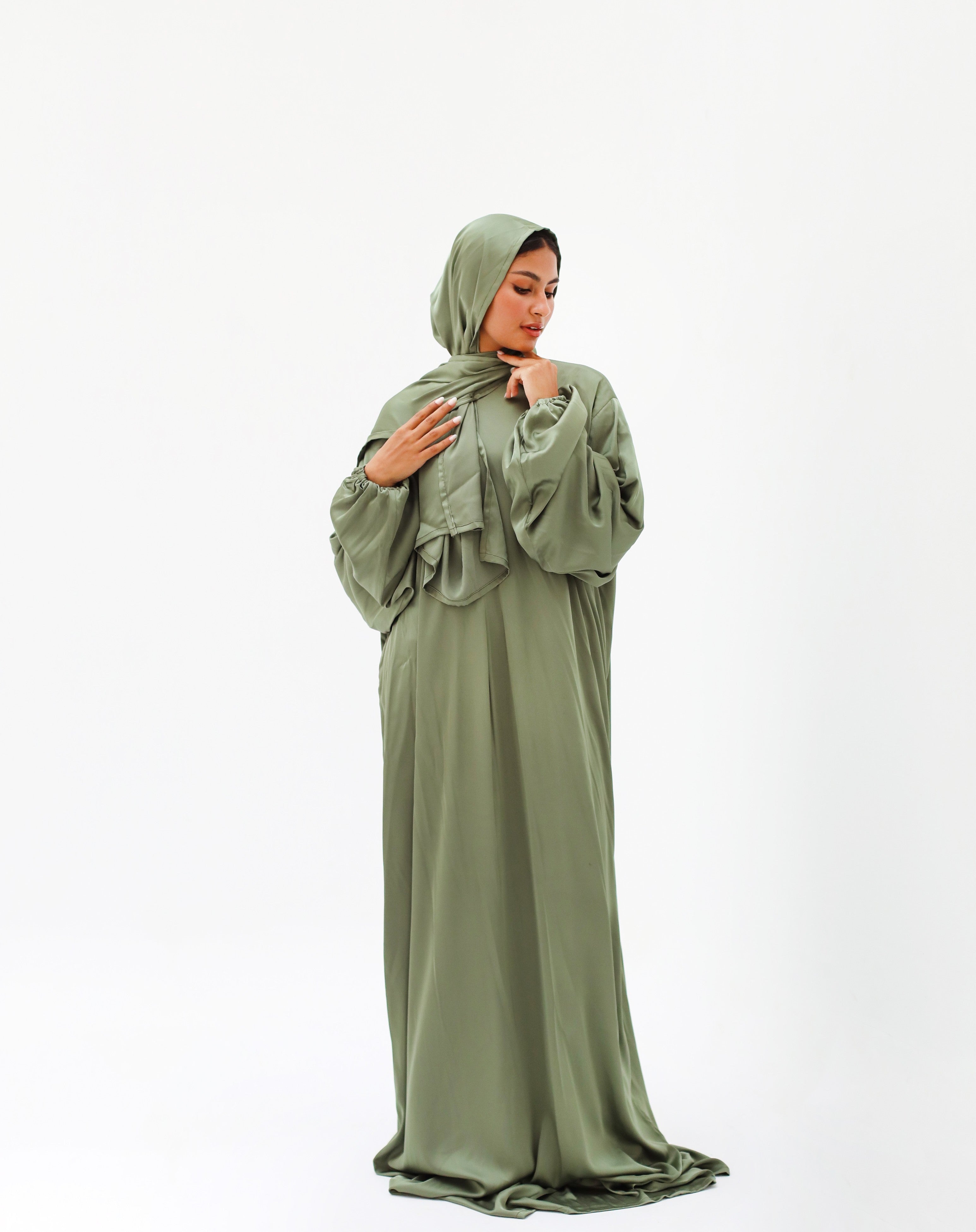 Plain Olive Green Prayer Dress - Aya
