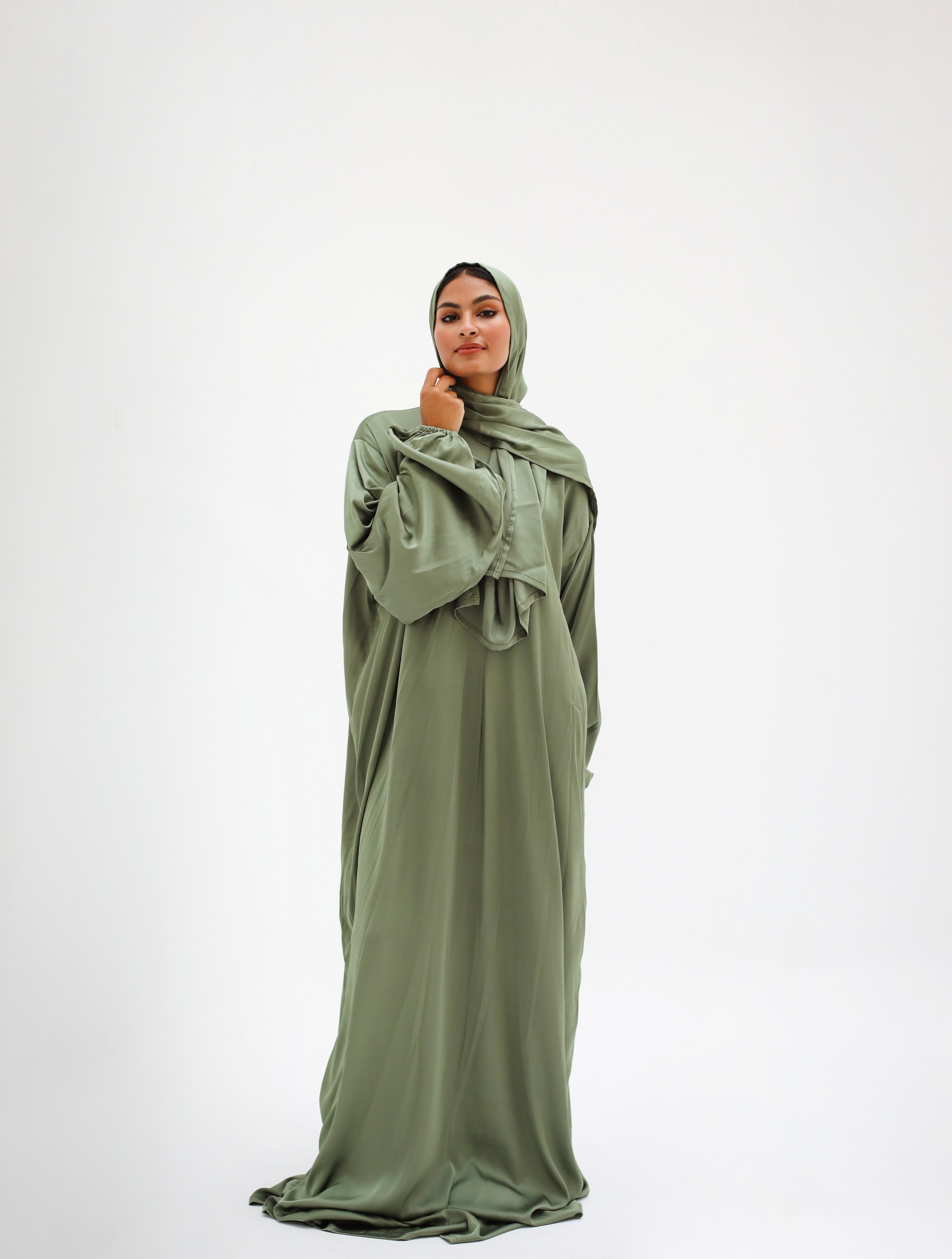 Plain Olive Green Prayer Dress - Aya