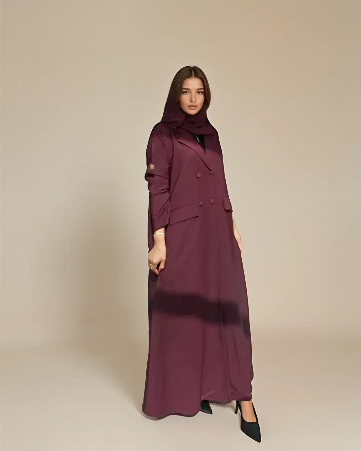 MWT90 -     عبايه تفته نبيتي اللون