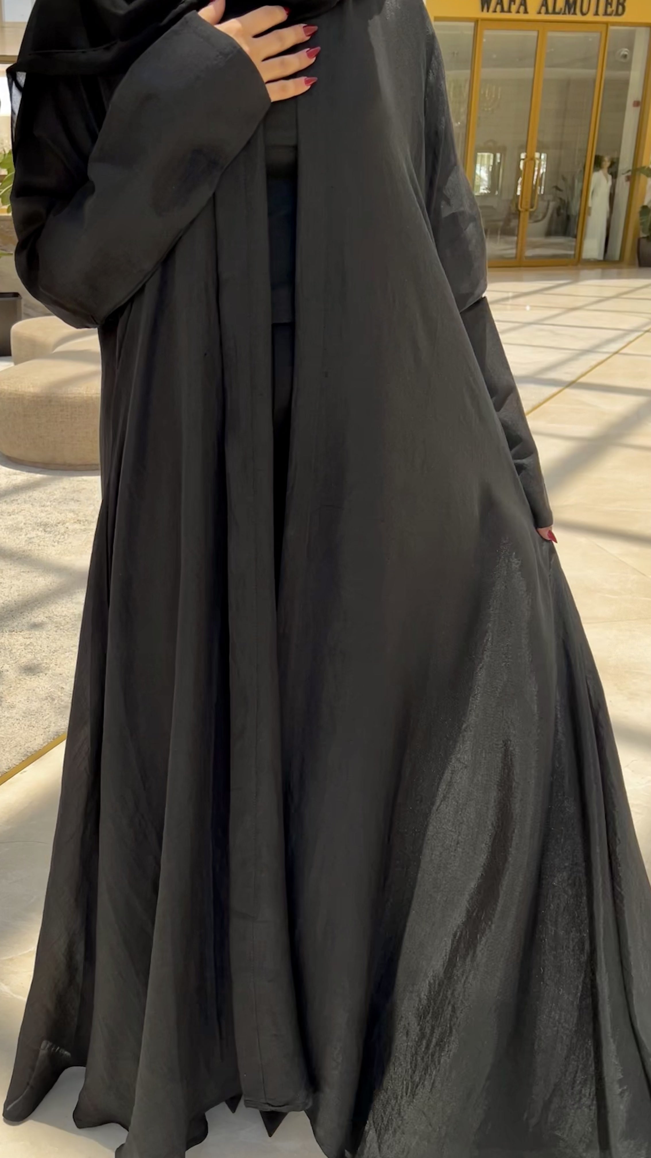 MW1572 - Linen Flow | عباية دبل كلوش بظهر مبطن وطرحة - Aya