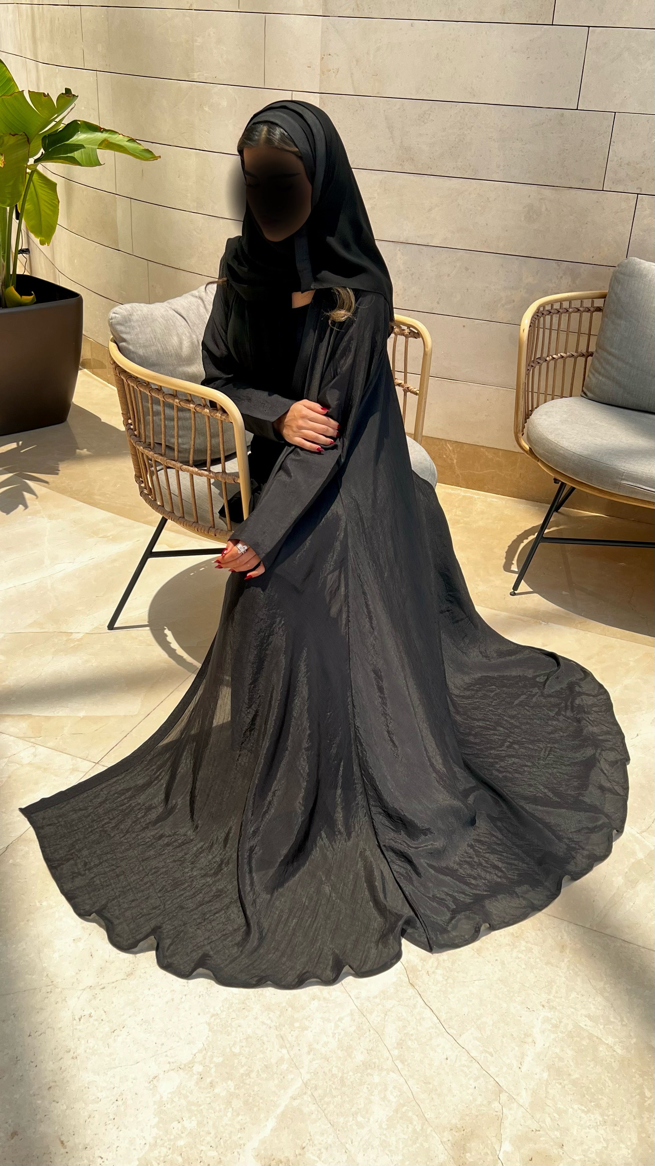 MW1572 - Linen Flow | عباية دبل كلوش بظهر مبطن وطرحة - Aya