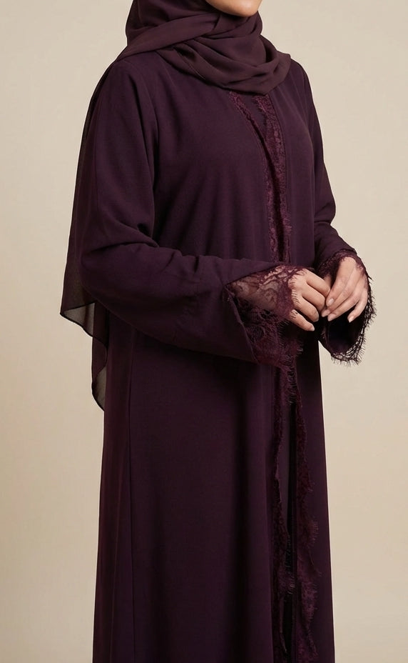 MWK108 عباية رسمية بدانتيل