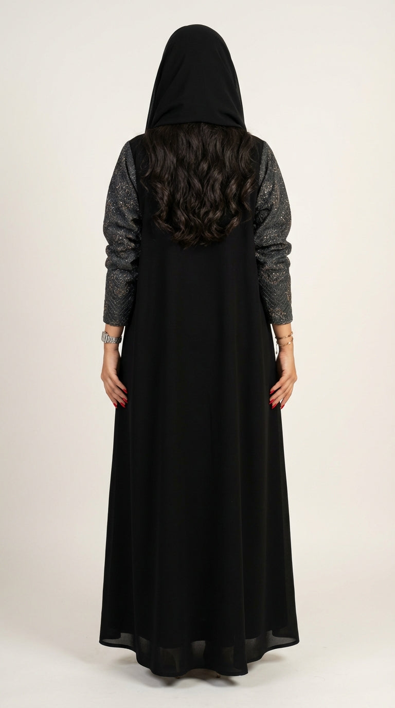 عباية اسود بتدخلية بالاكمام - Image 4