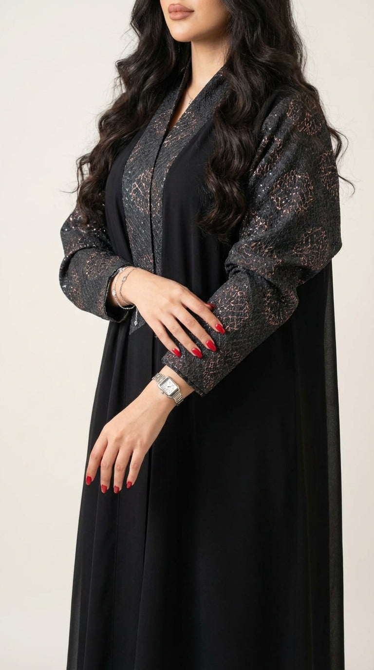 عباية اسود بتدخلية بالاكمام - Image 3