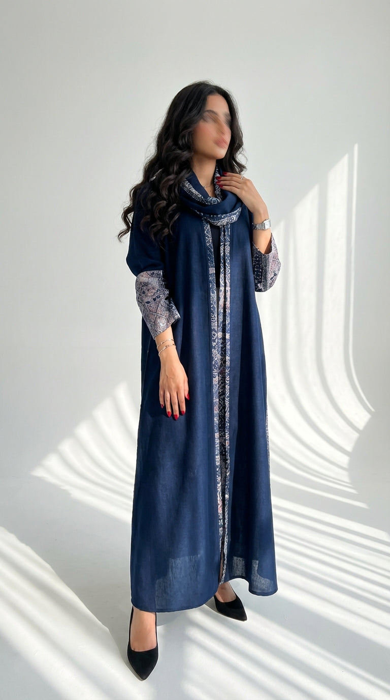 عباية لنن مع تدخيلة جاكار هندي - Image 1