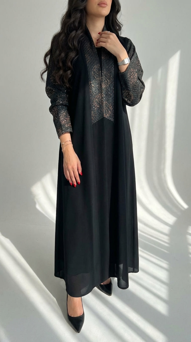 عباية اسود بتدخلية بالاكمام - Image 1
