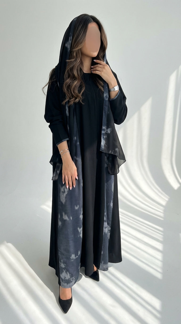 عبايه اسود بتدخيلة لنن طباعة - Image 3