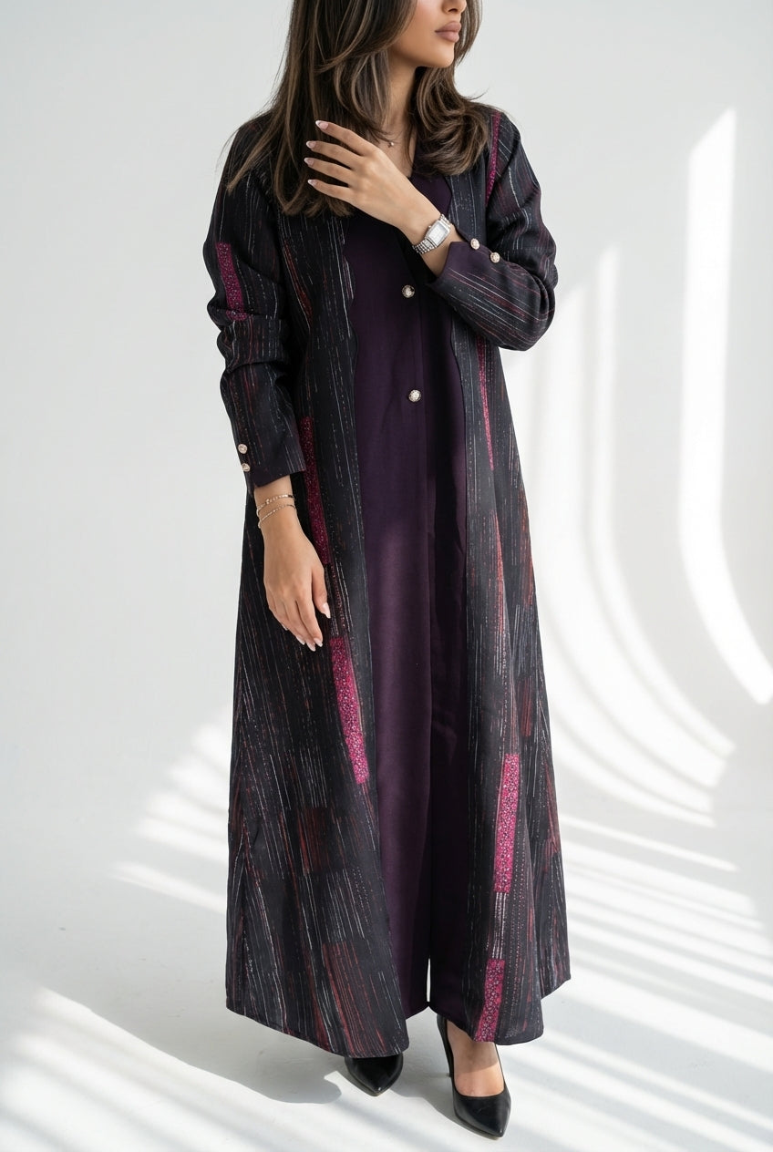 MWT1314 عباية بليزر بتدخيلة لنن - Aya