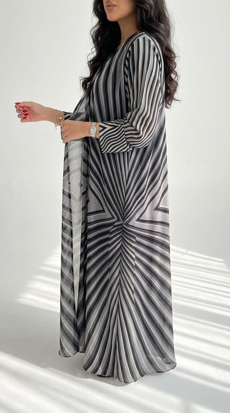 عباية مطبوعة مخططة  - Image 3