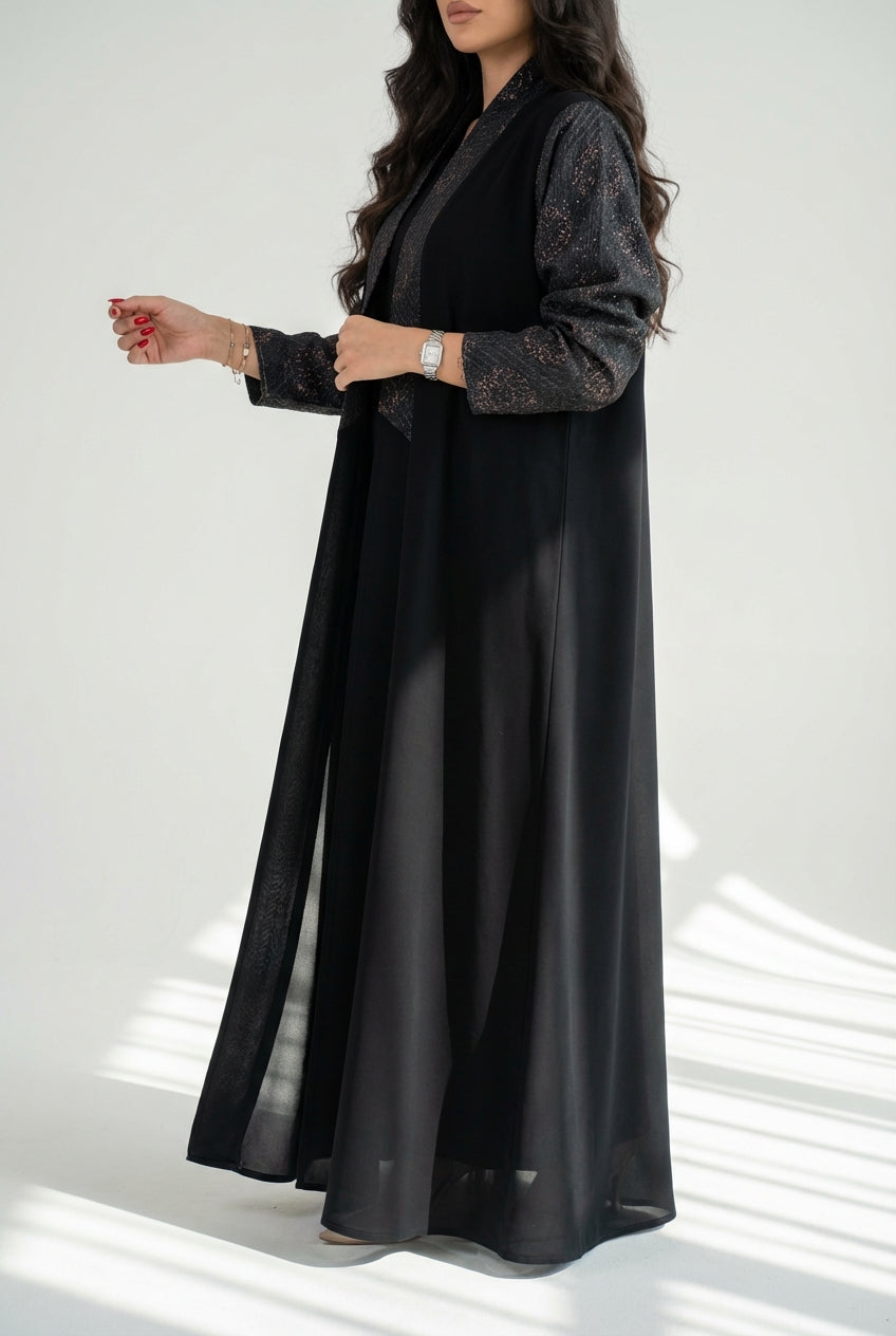 عباية اسود بتدخلية بالاكمام - Image 2