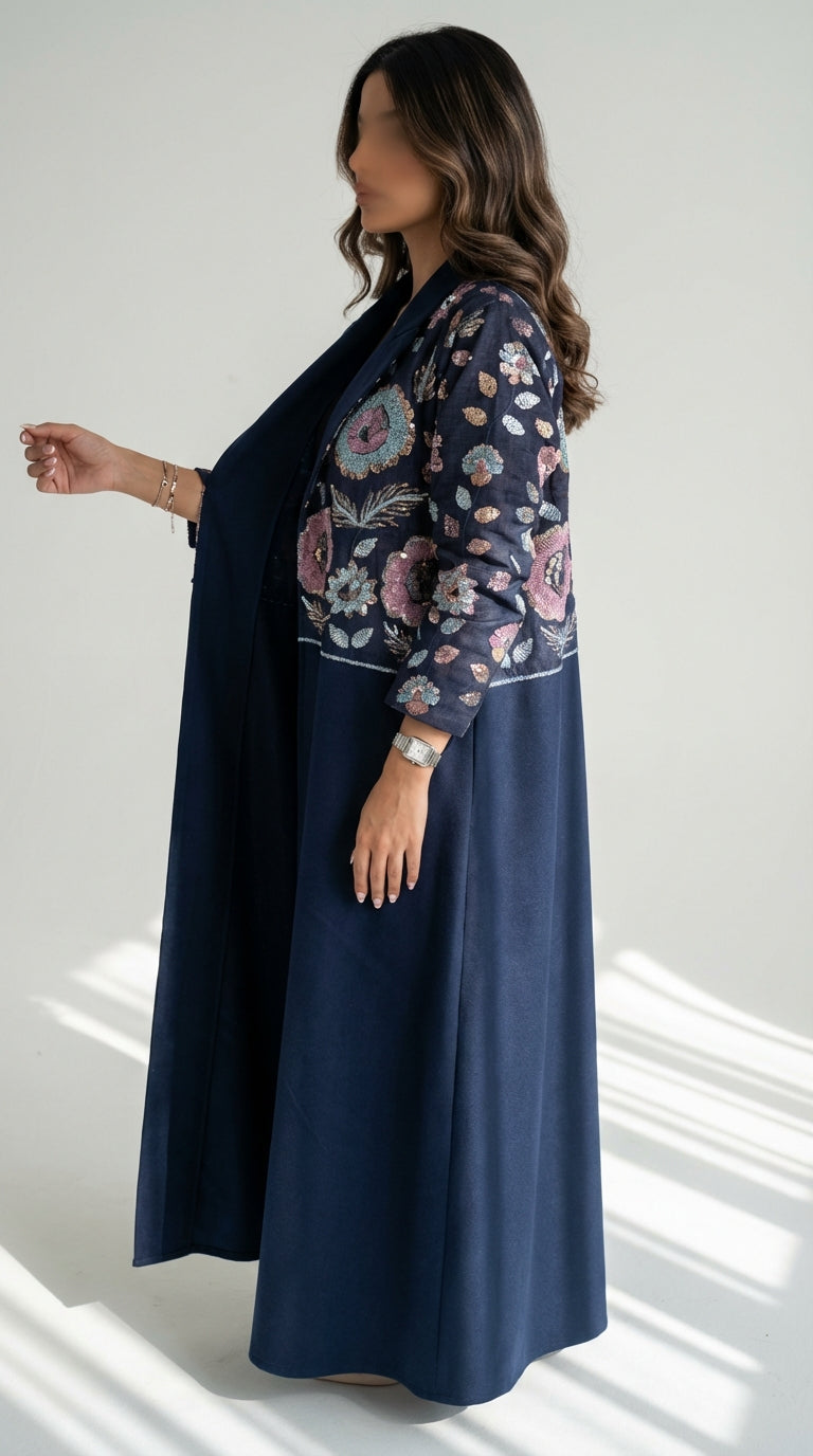 عباية لنن بتطريز ورد  - Image 3