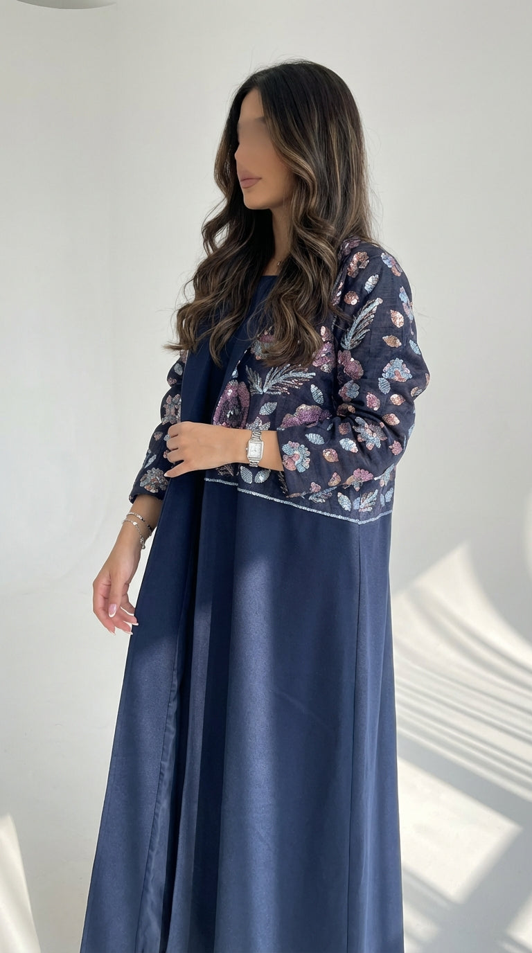 عباية لنن بتطريز ورد  - Image 2